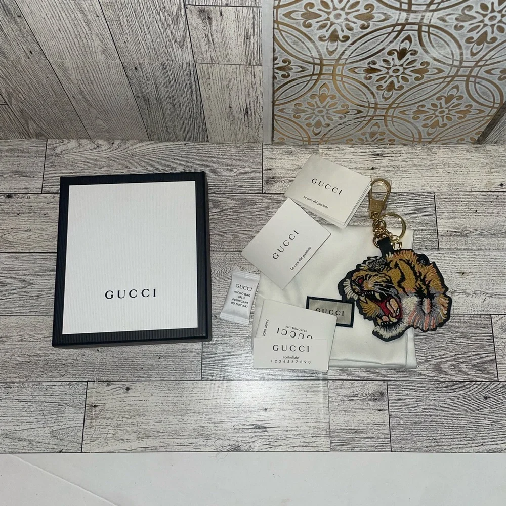 Gucci Tiger Head Keychain Charm - Yellow, Black, White - Picture 2 of 6
